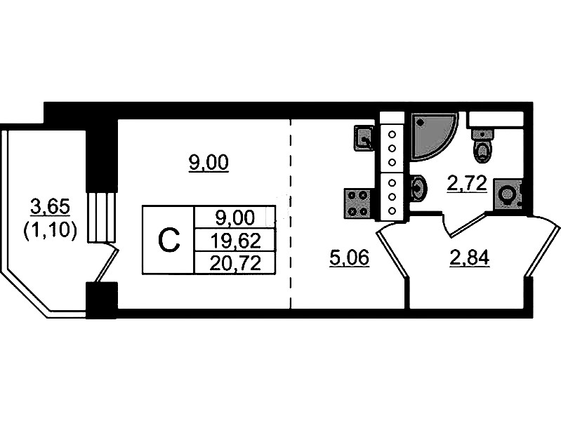 Квартира студия 20.72 м², 16/23 эт., ЖК «Живи! В Рыбацком»